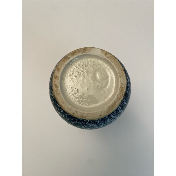 MCM Vintage Lava Speckled Glaze Textured Vase Pineapples Ceramic Blue White 7" - Picture 10 of 10